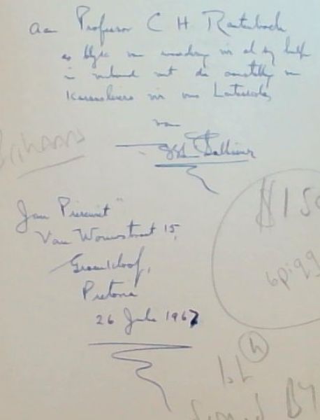 JEAN PIERRE PELLISSIER VAN BETHULIE (Signed and Warmly inscribed by the author, S.H. Pellissier)