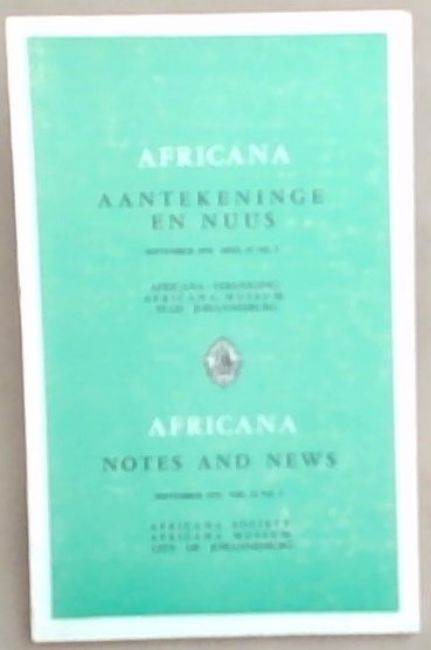 Africana Notes and News / Africana Aantekeninge en Nuus : September 1978. Vol. 23, No. 3 Only