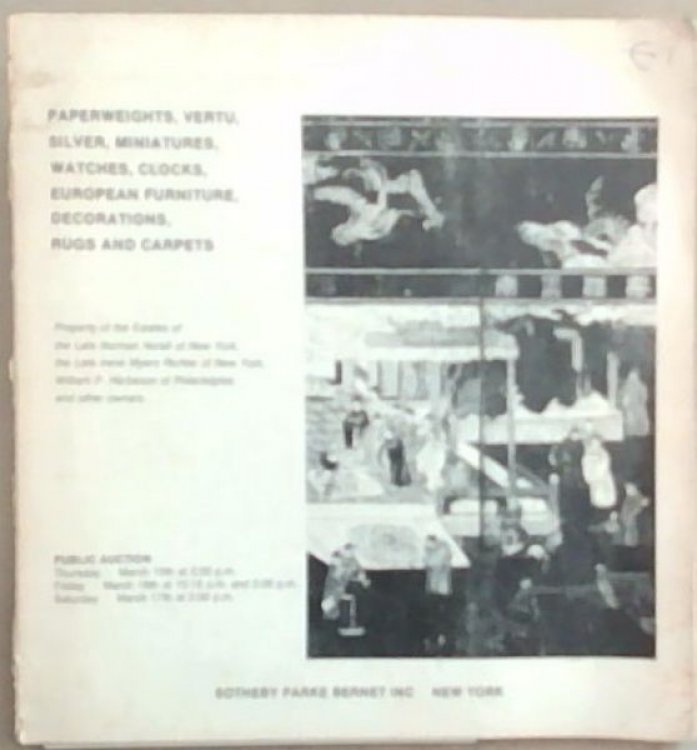PUBLIC AUCTION: Property of the Estates of the Late Norman Norell of New York, the Late Irene Meyers Richter of New York, William P. Harbeson of Philadelphia and other owners. Public Auction: Thursday March 15th at 2.00p.m. / Friday March 16th at 10:15am and 2.00pm / Saturday March 17th at 2.00pm. P
