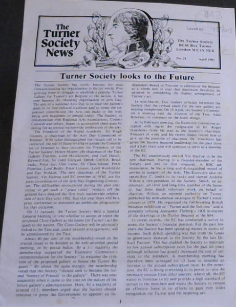 The Turner Society News - No 21 - April 1981