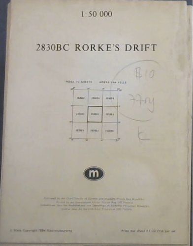 Topographical Map 2830 BC Rorke's Drift 1:50 K