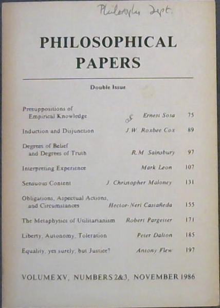 Philosophical Papers , Volume 15, Numbers 2 & 3. November 1986