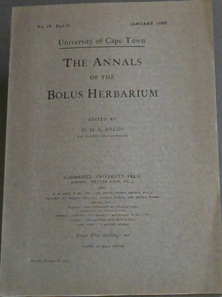 The Annals of the Bolus Herbarium: Vol.4, Part 2 only