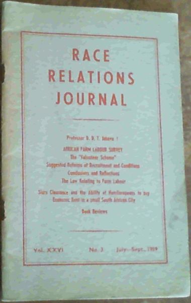 Race Relations Journal Vol. XXVI No.3 July-September 1959