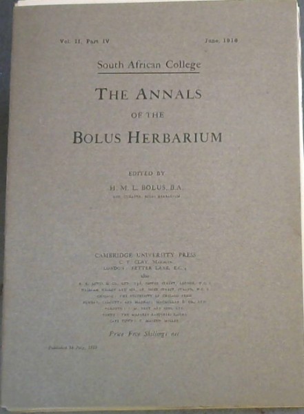 The Annals of the Bolus Herbarium - Vol II - Part IV (June, 1918)