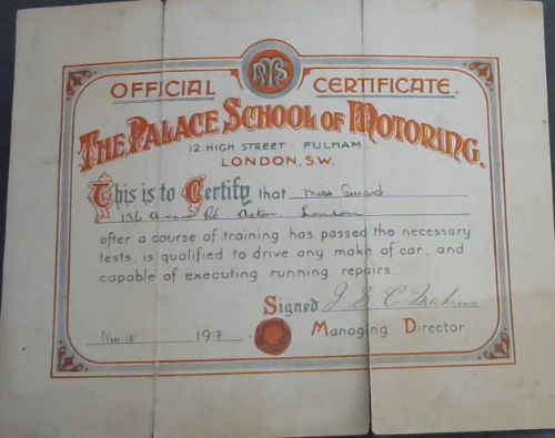 Vintage Driving Certificate 1918
