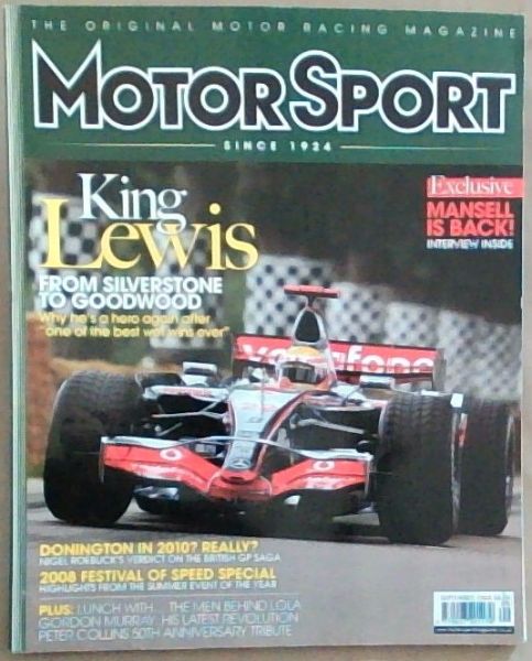 MotorSport: Lewis Hamilton & The Festival Of Speed; Nigel Mansell; Lola; September 2008 Vol.84 No. 9