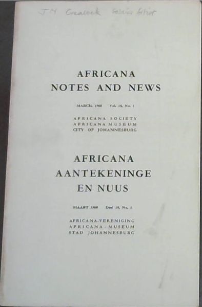 Africana Notes and News / Africana Aantekeninge En Nuus : March 1968. Vol. 18, No. 1 Only