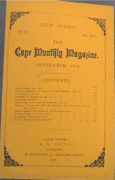 The Cape Monthly Magazine (Vol. 17, No. 101, September 1878)