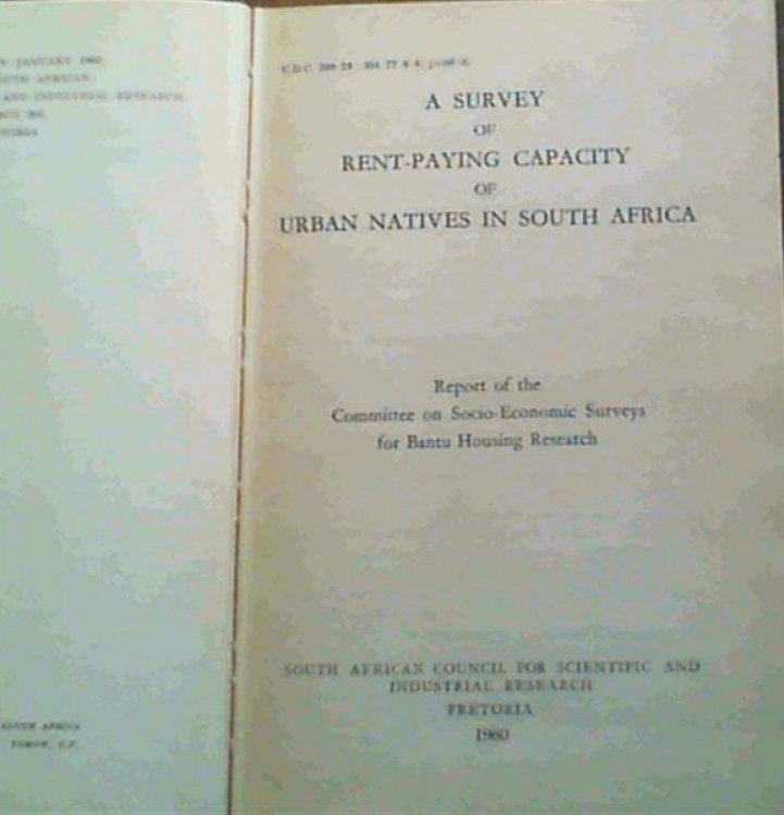 A Survey Of Rent-Paying Capacity Of Urban Natives In South Africa