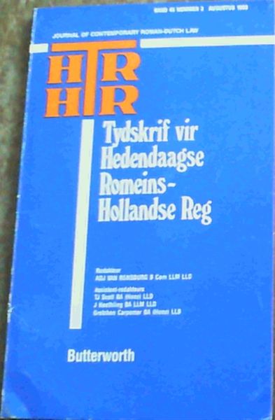 HTR: Tydskrif vir Hedendaagse Romeins-Hollandse Reg Band 46 Nommer 3 - Augustus 1983