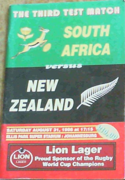 The Third Test Match South Africa versus New Zealand - Saturday August 31, 1996 at 17:15 Ellis Park Super Stadium: Johannesburg (Match Programme)