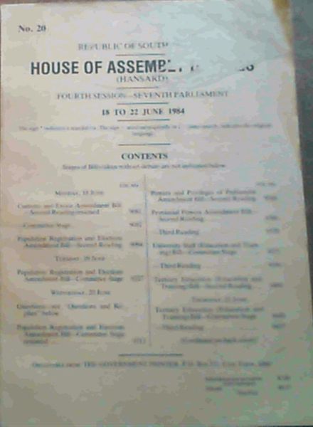 House Of Assembly Debates Fourth Session-Seventh Parliament 18 To 22 June 1984