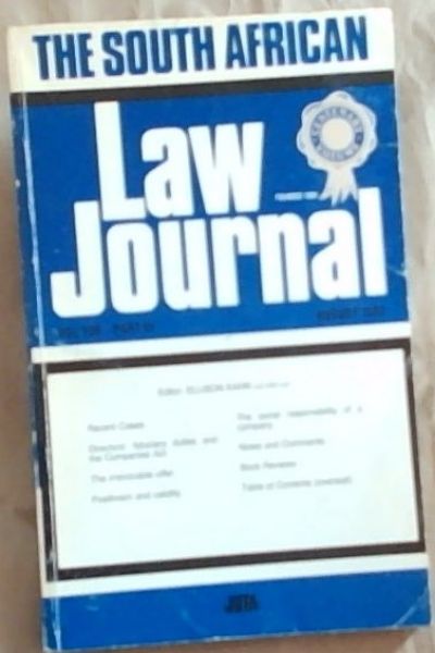 The South African Law Journal: Volume 100: Part 3