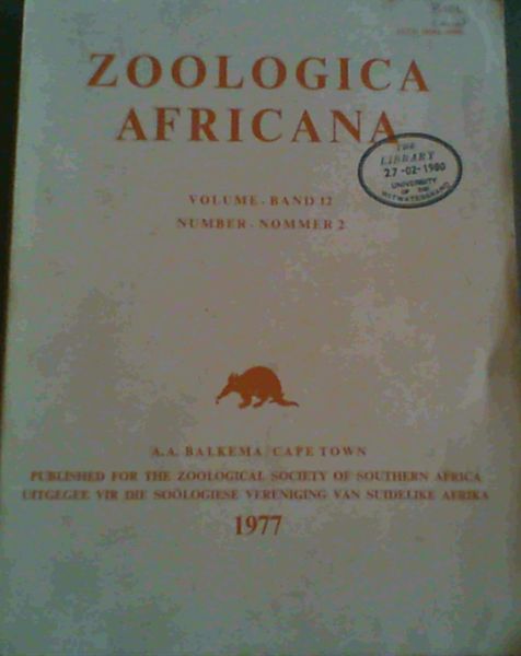 Zoologica Africana Volume 12 Number 2