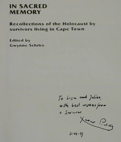 Image for In Sacred Memory: Recollections of the Holocaust by survivors living in Cape Town In Sacred Memory: Recollections of the Holocaust by survivors living in Cape Town