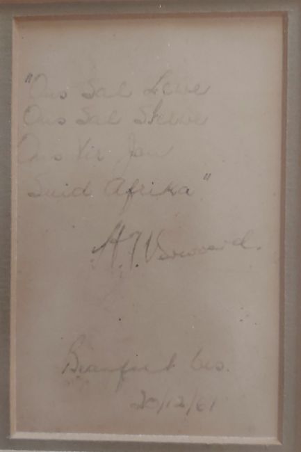 H.F. Verwoerd. Original signature. SIGNED AND INSCRIBED card.