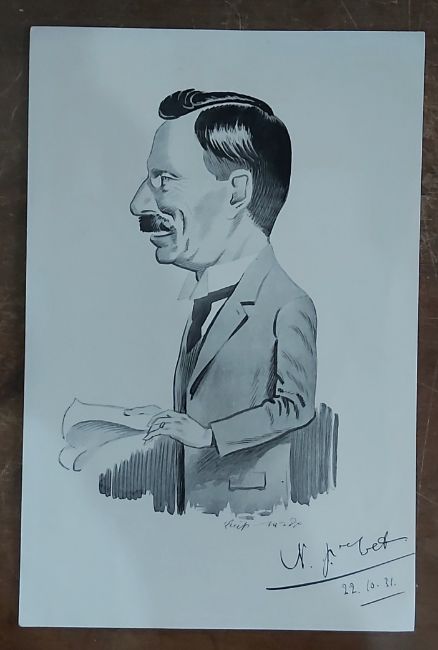 N.J. De Wet Caricature Print (Original Signature from De Wet)