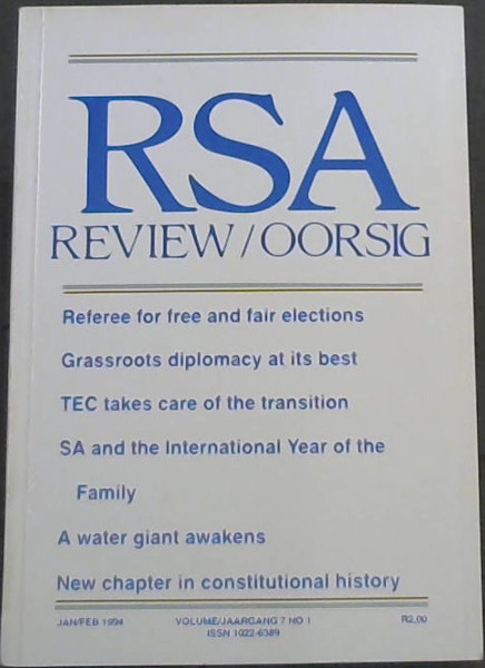 Image for RSA Review / Oorsig : Vol.7 No. 1. Jan/Feb 1994 RSA Review / Oorsig : Vol.7 No. 1. Jan/Feb 1994