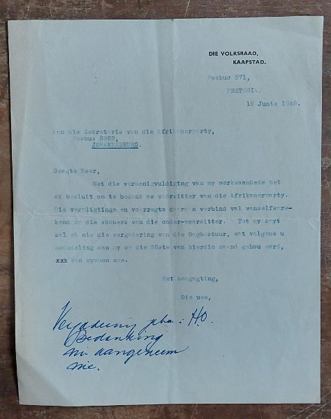 Letters by Harm Oost and Piet van der Byl, Carbon Copies