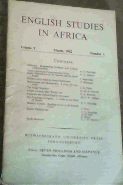 English Studies In Africa Vol.5 March 1962 No. 1