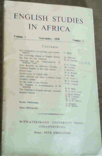 English Studies In Africa Vol.1 September 1958 No. 2