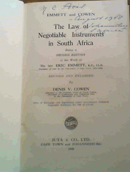 The Law of Negotiable Instruments in South Africa