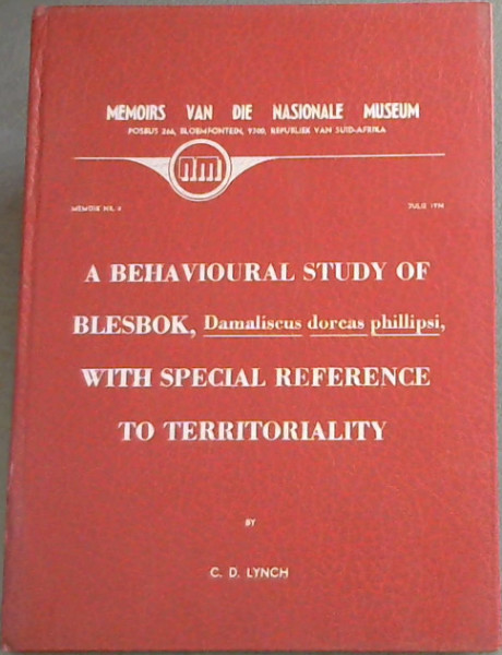 A Behavioural Study of Blesbok with Special Reference to Territoriality