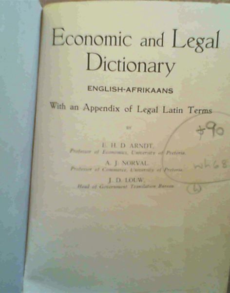 Image for Economic & Legal Dictionary English- Afrikaans Economic & Legal Dictionary English- Afrikaans