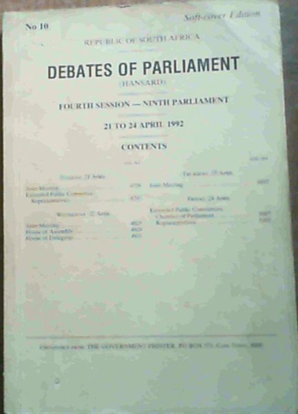 Debates Of Parliament 21-24 April 1992