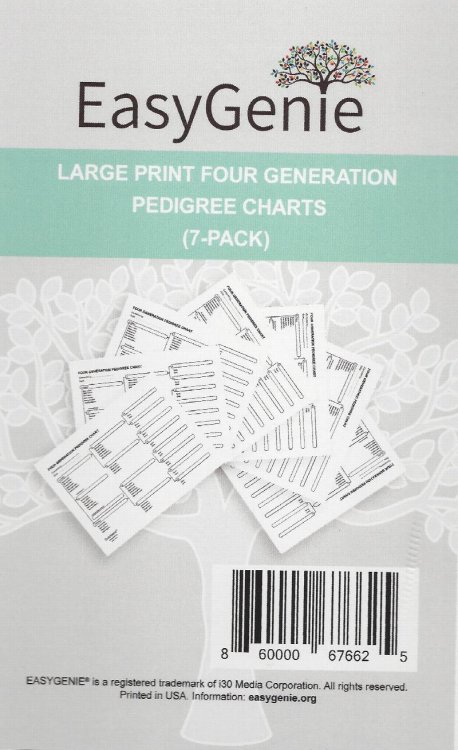 EasyGenie Large Print 4-Genertion Pedigree Chart-7 pack
