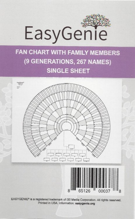 Easy Genie Fan Chart, 9 Generations, 1 sheet