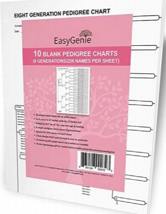 Easy Genie: 10 blank Pedigree Charts - 8 Generations