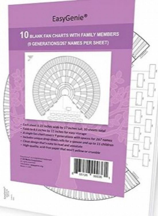 Easy Genie10 Blank Pedigree Fan Charts - 9 Generations
