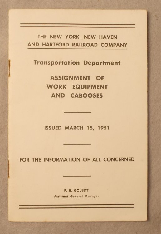 Assignment of Work Equipment and Cabooses (The New York, New Haven and Hartford Railroad Co. Transportation Department)