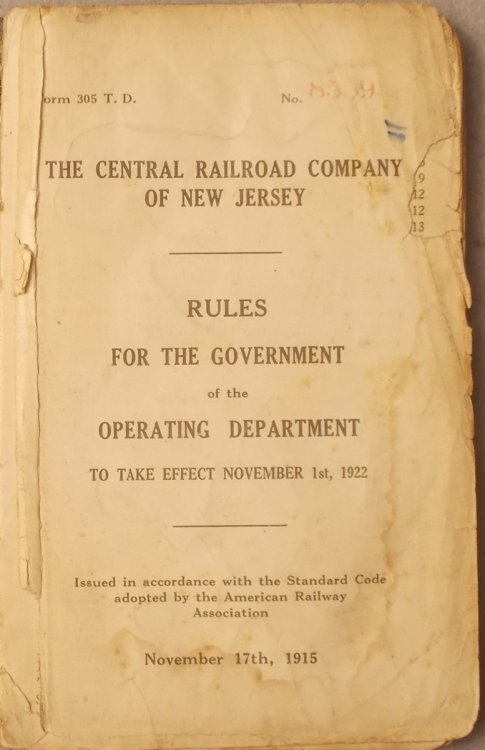 Rules for the Government of the Operating Department of the Central Railroad Company of New Jersey, to Take Effect November 1st, 1922