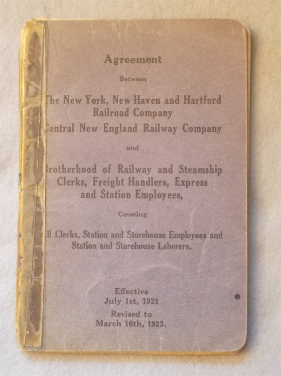 Agreement between the New York, New Haven and Hartford Railroad and the Central New England Railway Co. and the Brotherhood of Railway and Steamship Clerks, Freight Handlers, Express and Station Employees (Effective 1921-1923)