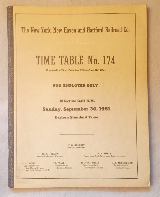 Time Table Number 174 for Employes Only, Effective Sunday September 30, 1951 [Employee Timetable] with Supplement Number 1