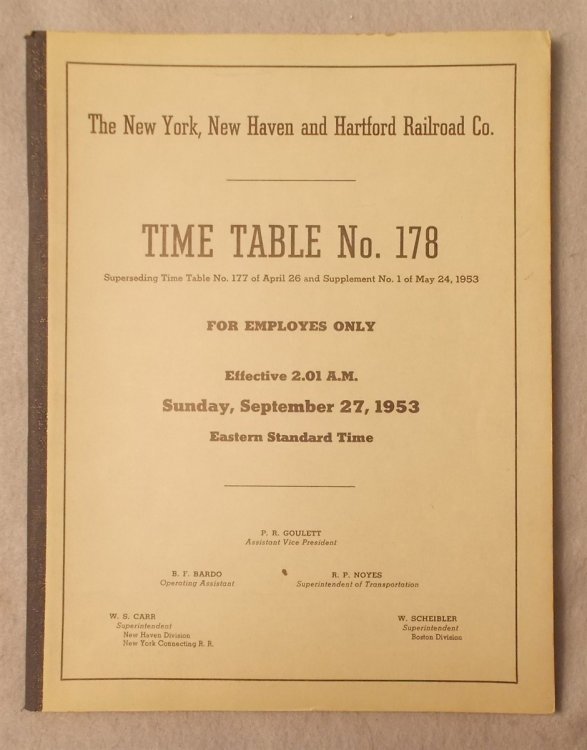 Time Table Number 178 for Employes Only, Effective Sunday September 27, 1953 [Employee Timetable]