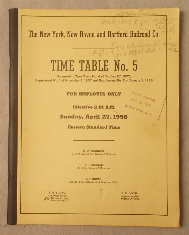 Time Table Number 5 for Employes Only, Effective Sunday April 27, 1958 [Employee Timetable]