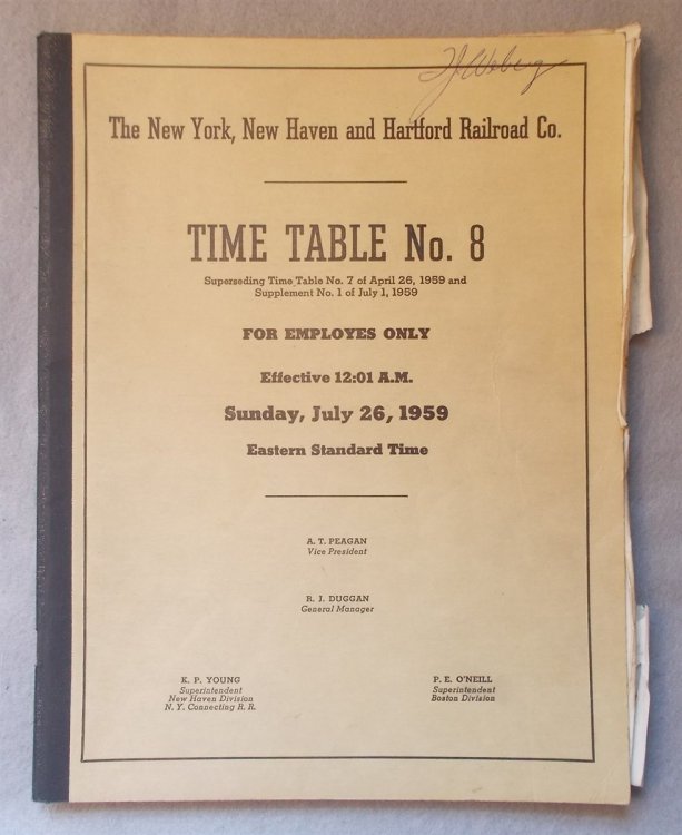 Time Table Number 8 for Employes Only, Effective Sunday July 26, 1959 [Employee Timetable] with Supplement Number 1