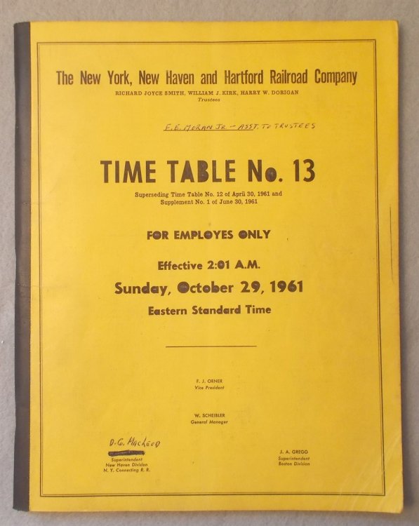 Time Table Number 13 for Employes Only, Effective Sunday October 29, 1961 [Employee Timetable]