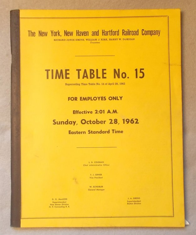 Time Table Number 15 for Employes Only, Effective Sunday October 28, 1962 [Employee Timetable]