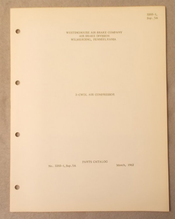 3-CWDL Air Compressor (Westinghouse Air Brake Co. Parts Catalog 3203-1, Supplement 5A March 1962)