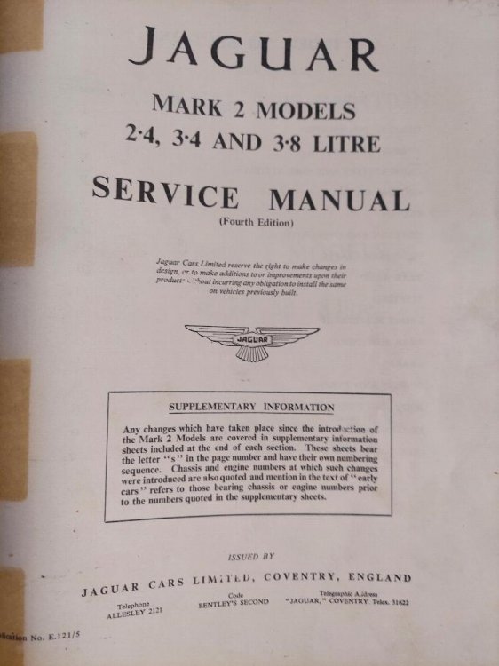 Jaguar Service Manual - Mark 2 Models 2-4, 3-4 and 3-8 Litre Service Manual 4th Edition