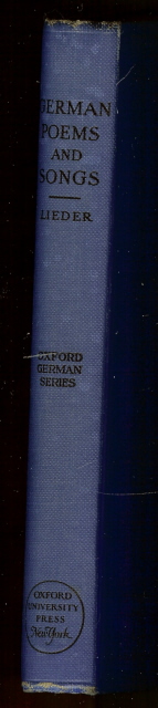 German Poems and Songs Lieder Oxford Series 1929 [Hardcover]