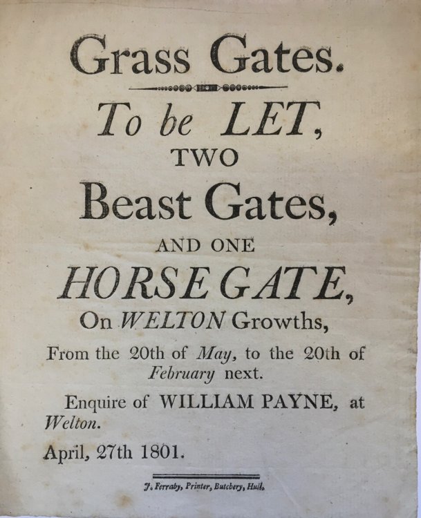 [Handbill] Grass Gates. To Be Let. Two Beast Gates, and One Horsegate.