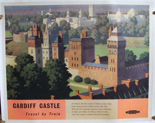 Cardiff Castle; Travel by Train. ORIGINAL FULL SIZE BRITISH RAILWAYS POSTER.