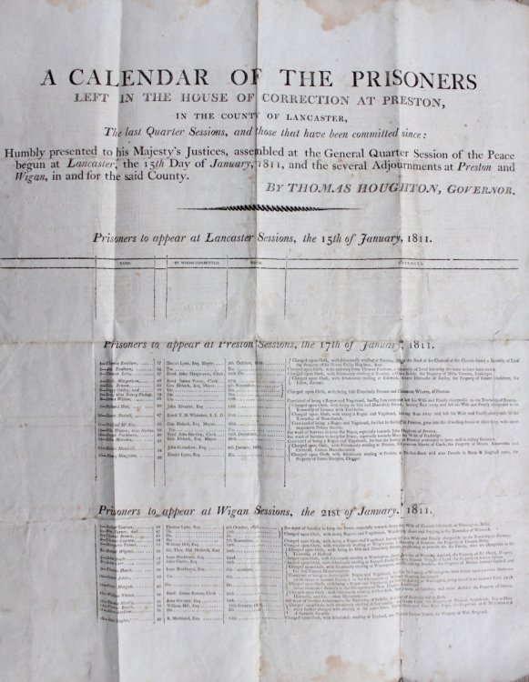 A Calendar of the Prisoners Left in the House of Correction at Preston, in the County of Lancaster.