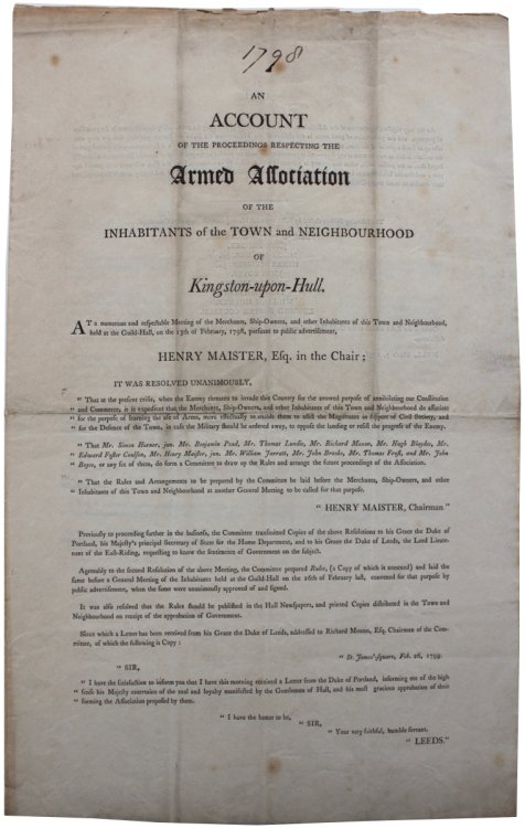 Articles of Enrolment, for the Corps of Cavalry to be Raised in Holderness.to be called The East Riding Yeomanry Cavalry.